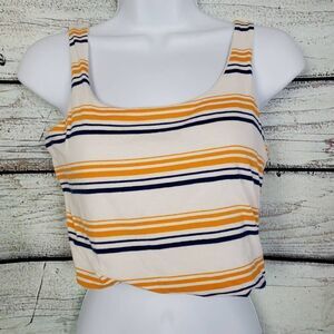 Rue21 Women’s Striped Cropped Tank Top Size Large Yellow Blue White Stretch